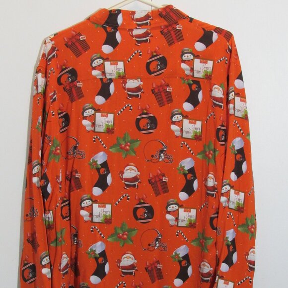 NFL Mens XL Cleveland Browns Christmas Long Sleeve Viscose Orange Novelty Shirt - Picture 9 of 11